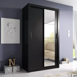Zestawy Mebli Do Sypialni|Zestawy Mebli Do Przedpokoju></noscript>lenart. Szafa przesuwna z lustrem 120 cm półki drążki ARTI czarny