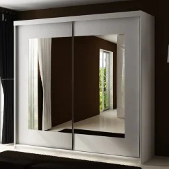 Szafy Dwudrzwiowe|Szafy Z Lustrem>KIER Szafa przesuwna z lustrem 200 cm dwudrzwiowa TARO biały