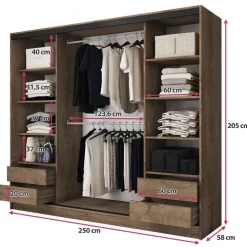 Zestawy Mebli Do Przedpokoju|Szafy Trzydrzwiowe></noscript>BROMARKT Szafa przesuwna z lustrem 250 cm do sypialni BEST dąb lefkas