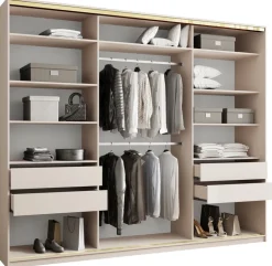 Zestawy Mebli Do Przedpokoju|Szafy Trzydrzwiowe>BROMARKT Szafa przesuwna z lustrem 280 cm GOLD NEW MAX beż piaskowy