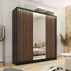 Zestawy Mebli Do Przedpokoju|Szafy Trzydrzwiowe></noscript>BROMARKT Szafa przesuwna z lustrem do sypialni LOFT 150 cm