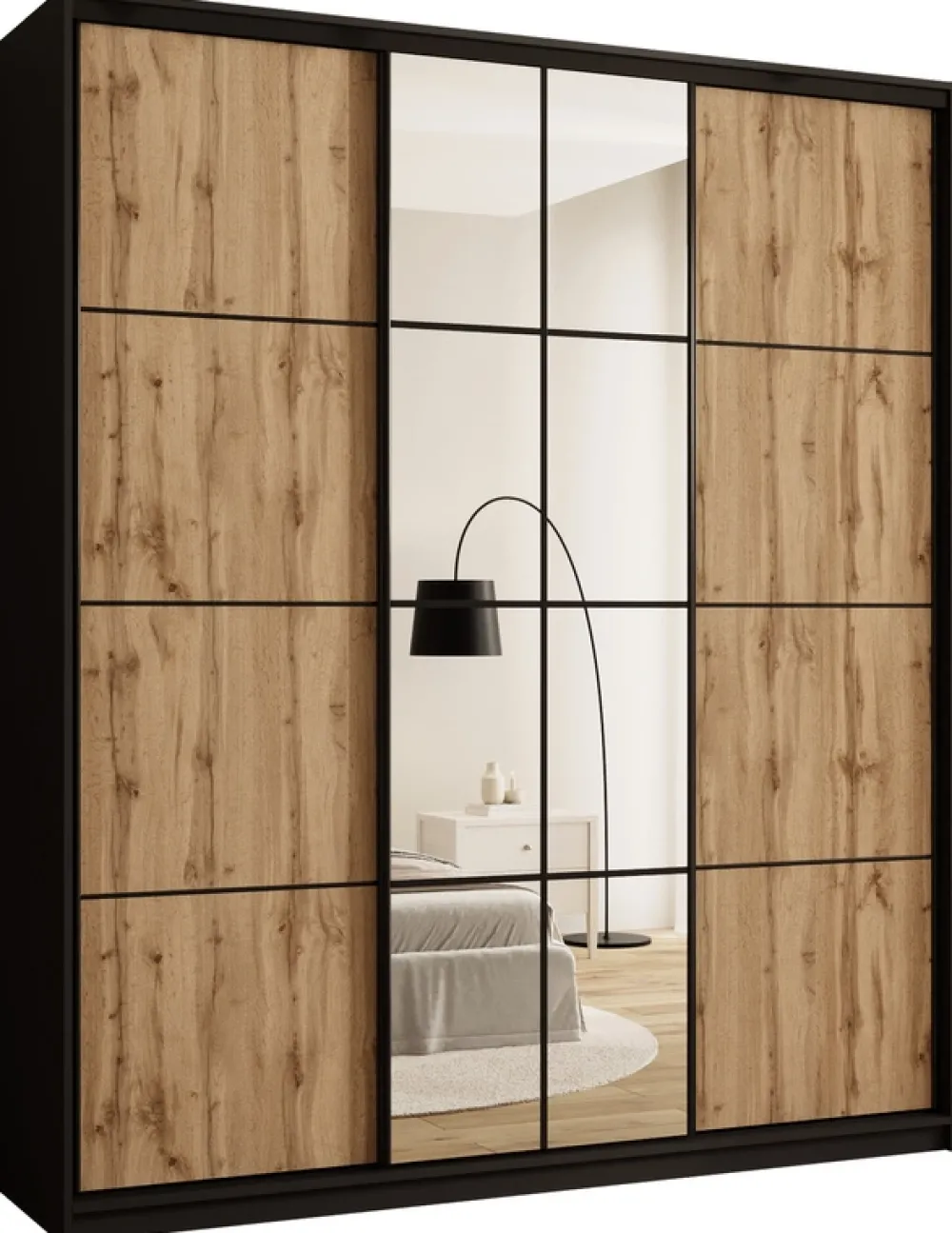 Zestawy Mebli Do Przedpokoju|Szafy Trzydrzwiowe>BROMARKT Szafa przesuwna z lustrem i drążkami 200 cm do sypialni EDGE MAX