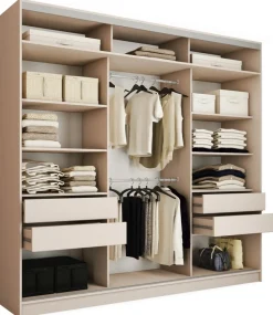 Zestawy Mebli Do Przedpokoju|Szafy Trzydrzwiowe>BROMARKT Szafa przesuwna z lustrem do sypialni TOP MAX 250 cm beż piaskowy