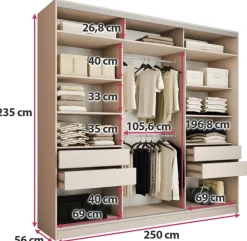 Zestawy Mebli Do Przedpokoju|Szafy Trzydrzwiowe></noscript>BROMARKT Szafa przesuwna z lustrem do sypialni TOP MAX 250 cm beż piaskowy