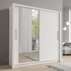 Zestawy Mebli Do Przedpokoju|Szafy Dwudrzwiowe>MEBLOSIEK Szafa przesuwna z lustrem 154 cm do salonu BALI biała biały