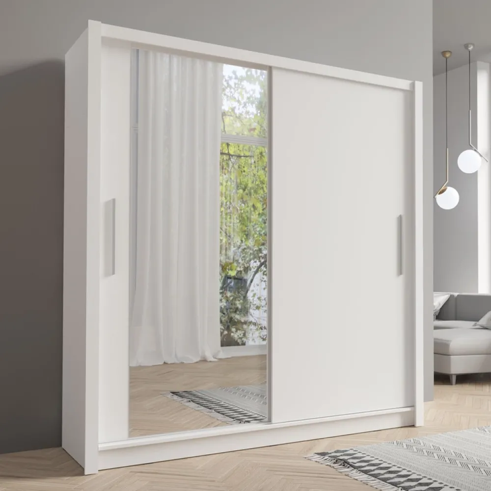 Zestawy Mebli Do Przedpokoju|Szafy Dwudrzwiowe>MEBLOSIEK Szafa przesuwna z lustrem 154 cm do salonu BALI biała biały