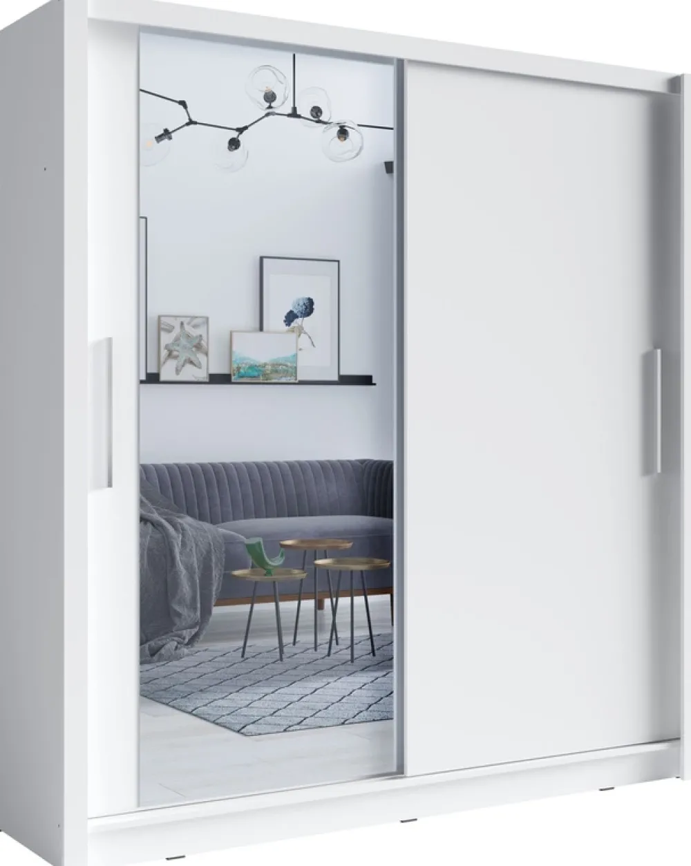Zestawy Mebli Do Przedpokoju|Szafy Dwudrzwiowe>MEBLOSIEK Szafa przesuwna z lustrem 154 cm do salonu BALI biała biały