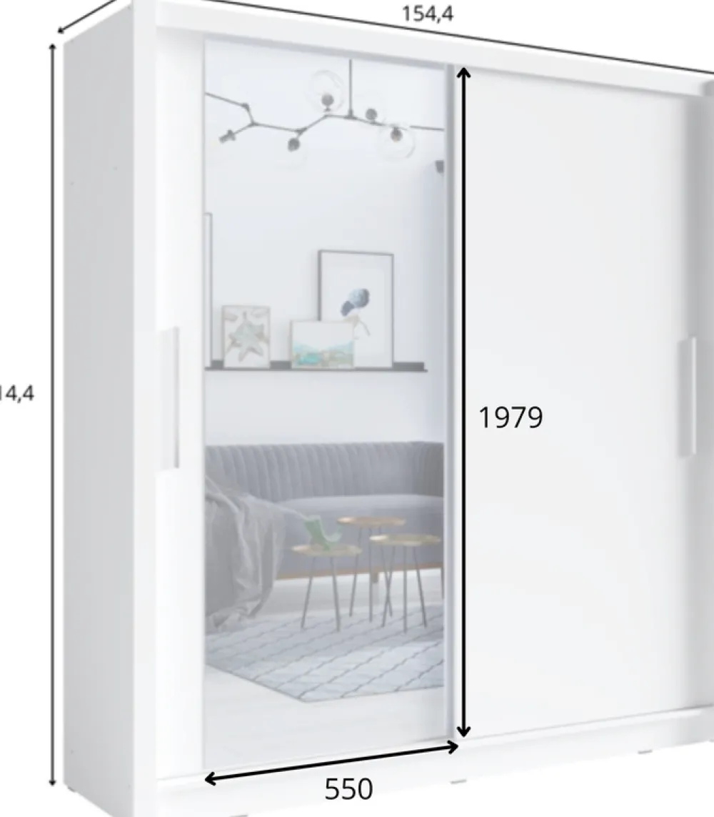 Zestawy Mebli Do Przedpokoju|Szafy Dwudrzwiowe>MEBLOSIEK Szafa przesuwna z lustrem 154 cm do salonu BALI biała biały