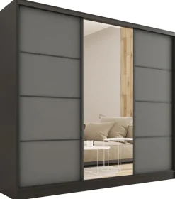 Szafy Trzydrzwiowe|Szafy Do Przedpokoju>BROMARKT Szafa przesuwna z lustrem do sypialni 200 cm LOFT grafit