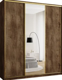 Szafy Trzydrzwiowe|Szafy Z Lustrem>BROMARKT Szafa przesuwna z lustrem 200 cm GOLD NEW MAX lefkas dąb lefkas