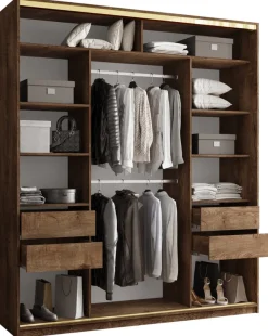 Szafy Trzydrzwiowe|Szafy Z Lustrem>BROMARKT Szafa przesuwna z lustrem 200 cm GOLD NEW MAX lefkas dąb lefkas