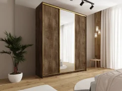 Szafy Trzydrzwiowe|Szafy Z Lustrem></noscript>BROMARKT Szafa przesuwna z lustrem 200 cm GOLD NEW MAX lefkas dąb lefkas