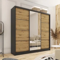 Zestawy Mebli Do Przedpokoju|Szafy Trzydrzwiowe></noscript>BROMARKT Szafa przesuwna z lustrem 200 cm LOFT