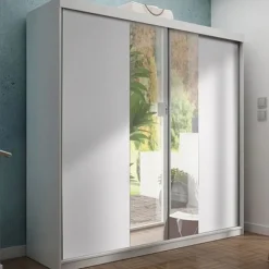 Szafy Dwudrzwiowe|Szafy Z Lustrem>KIER Szafa przesuwna z lustrem 200 cm dwudrzwiowa TARO biały