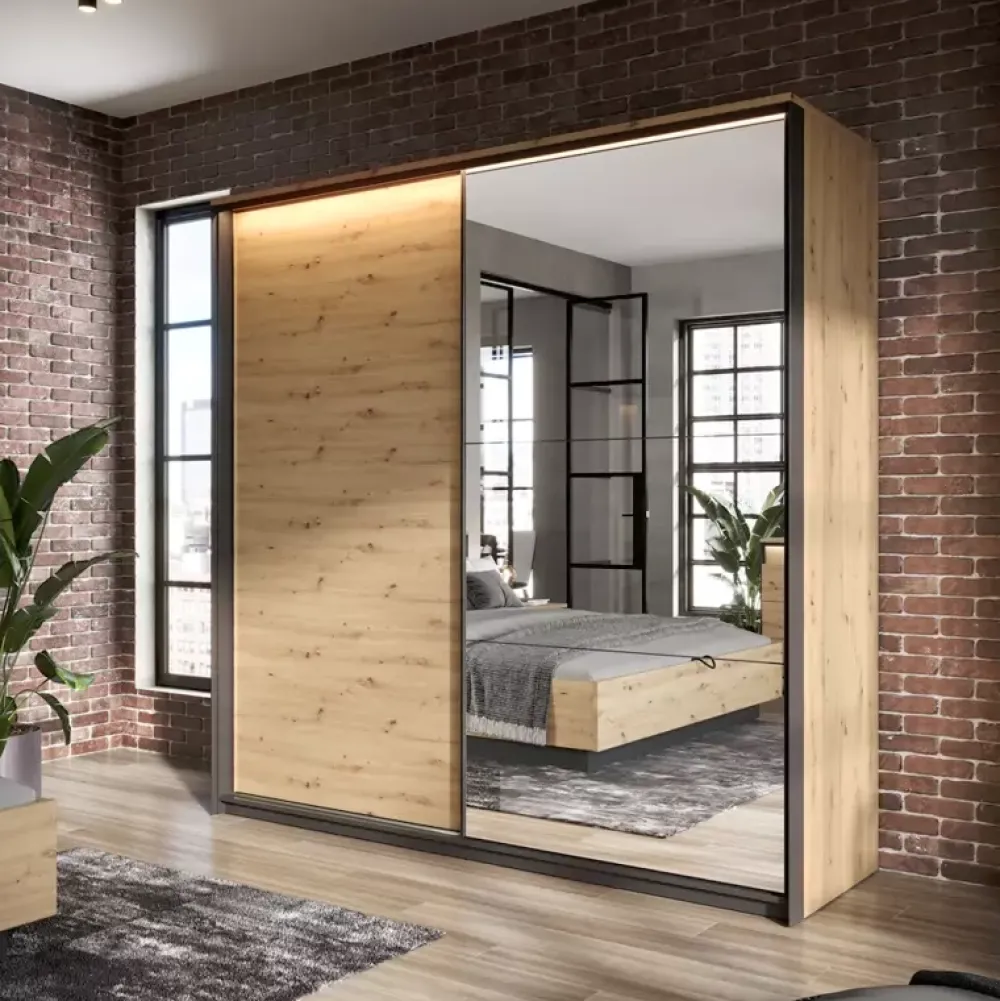 Zestawy Mebli Do Sypialni|Zestawy Mebli Do Przedpokoju>lenart. Szafa przesuwna z lustrem 220 cm QUANT dąb artisan loft