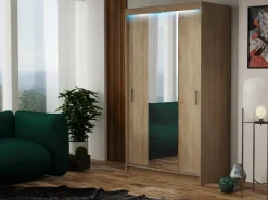 Zestawy Mebli Do Przedpokoju|Szafy Dwudrzwiowe></noscript>Meblohand Szafa przesuwna z lustrem 100 cm NASTE dąb sonoma