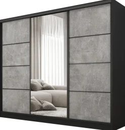 Zestawy Mebli Do Przedpokoju|Szafy Trzydrzwiowe>BROMARKT Szafa przesuwna z lustrem 235 cm do sypialni BEST półki szuflady drążki