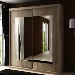 Szafy Dwudrzwiowe|Szafy Z Lustrem>KIER Szafa przesuwna z lustrem 150 cm dwudrzwiowa TARO dąb sonoma