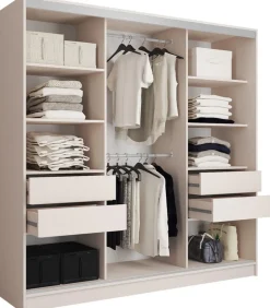 Szafy Trzydrzwiowe|Szafy Do Przedpokoju>BROMARKT Szafa przesuwna z lustrem i szufladami 180 cm TOP beż piaskowy