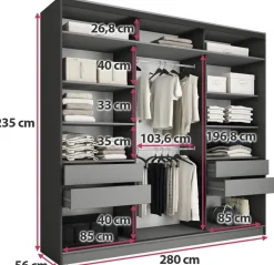 Zestawy Mebli Do Przedpokoju|Szafy Trzydrzwiowe></noscript>BROMARKT Szafa przesuwna z lustrem 280 cm do sypialni EDGE MAX