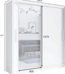 Zestawy Mebli Do Przedpokoju|Szafy Dwudrzwiowe></noscript>MEBLOSIEK Szafa przesuwna z lustrem 204 cm do salonu BALI szary grafit