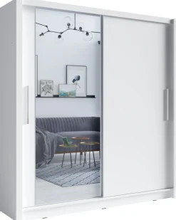 Zestawy Mebli Do Przedpokoju|Szafy Dwudrzwiowe></noscript>MEBLOSIEK Szafa przesuwna z lustrem 204 cm do salonu BALI biała biały