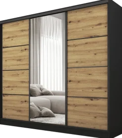 Szafy Trzydrzwiowe|Szafy Do Przedpokoju>BROMARKT Szafa przesuwna z lustrem 200 cm BEST półki dąb artisan