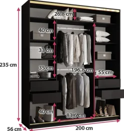 Szafy Trzydrzwiowe|Szafy Z Lustrem></noscript>BROMARKT Szafa przesuwna z lustrem 200 cm GOLD NEW MAX lefkas