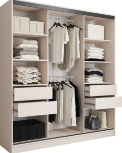 Szafy Trzydrzwiowe|Szafy Do Przedpokoju>BROMARKT Szafa przesuwna z lustrem do sypialni 180 cm LOFT beż piaskowy