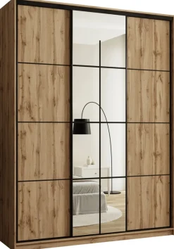 Zestawy Mebli Do Przedpokoju|Szafy Trzydrzwiowe>BROMARKT Szafa przesuwna z lustrem 180 cm do sypialni EDGE MAX dąb wotan