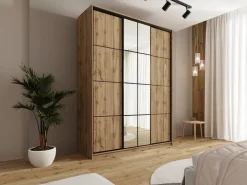 Zestawy Mebli Do Przedpokoju|Szafy Trzydrzwiowe></noscript>BROMARKT Szafa przesuwna z lustrem 180 cm do sypialni EDGE MAX dąb wotan