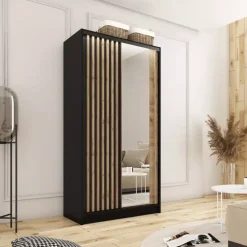 Zestawy Mebli Do Przedpokoju|Szafy Trzydrzwiowe></noscript>BROMARKT Szafa przesuwna z lustrem i lamelami 100 cm LAMEL 3D