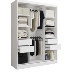 Szafy Trzydrzwiowe|Szafy Do Przedpokoju>Meblohand Szafa przesuwna z półkami 150 cm lustro drążki szuflady HOT dąb sonoma