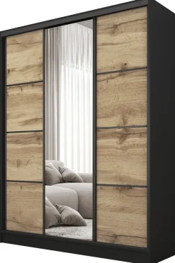 Zestawy Mebli Do Przedpokoju|Szafy Trzydrzwiowe>BROMARKT Szafa przesuwna z półkami 150 cm BEST lustro drążki szuflady