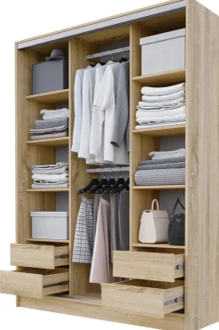 Zestawy Mebli Do Przedpokoju|Szafy Trzydrzwiowe>BROMARKT Szafa przesuwna z półkami 150 cm BEST dąb sonoma