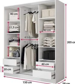 Zestawy Mebli Do Przedpokoju|Szafy Trzydrzwiowe></noscript>BROMARKT Szafa przesuwna z półkami 150 cm BEST dąb artisan