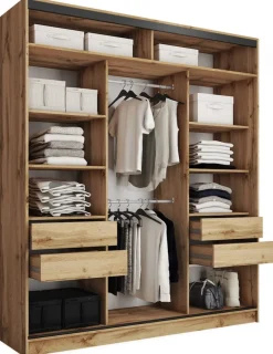 Szafy Trzydrzwiowe|Szafy Do Przedpokoju>BROMARKT Szafa przesuwna z półkami 200 cm LOFT MAX dąb wotan