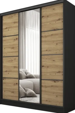 Szafy Trzydrzwiowe|Szafy Do Przedpokoju>BROMARKT Szafa przesuwna z półkami 150 cm BEST dąb artisan