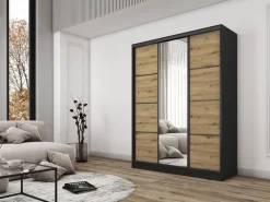 Szafy Trzydrzwiowe|Szafy Do Przedpokoju></noscript>BROMARKT Szafa przesuwna z półkami 150 cm BEST dąb artisan