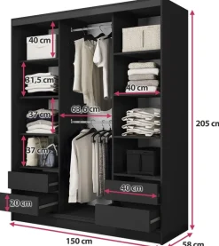 Szafy Trzydrzwiowe|Szafy Do Przedpokoju></noscript>BROMARKT Szafa przesuwna z półkami 150 cm BEST dąb artisan