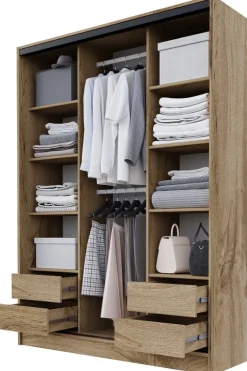 Zestawy Mebli Do Przedpokoju|Szafy Trzydrzwiowe>BROMARKT Szafa przesuwna z półkami 150 cm BEST dąb wotan