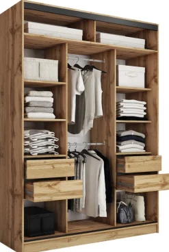 Szafy Trzydrzwiowe|Szafy Do Przedpokoju>BROMARKT Szafa przesuwna z półkami i szufladami 150 cm LOFT MAX dąb wotan