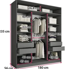 Szafy Trzydrzwiowe|Szafy Do Przedpokoju></noscript>BROMARKT Szafa przesuwna z półkami i szufladami180 cm LOFT MAX