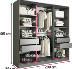 Zestawy Mebli Do Przedpokoju|Szafy Trzydrzwiowe></noscript>BROMARKT Szafa przesuwna z szufladami i półkami 200 cm LOFT grafit