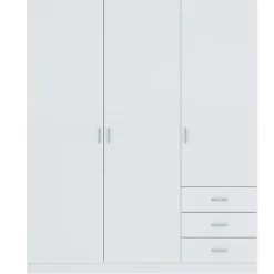 Meble Młodzieżowe|Szafy Trzydrzwiowe></noscript>INTER MEBLE Szafa trzydrzwiowa 146 cm do sypialni GENTIO z drążkiem i szufladami biała biały
