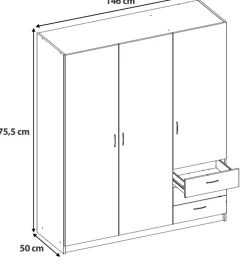 Meble Młodzieżowe|Szafy Trzydrzwiowe></noscript>INTER MEBLE Szafa trzydrzwiowa 146 cm do sypialni GENTIO z drążkiem i szufladami biała biały