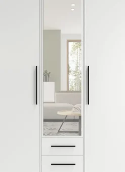 Zestawy Mebli Do Sypialni|Szafy Trzydrzwiowe></noscript>GiB Meble Szafa trzydrzwiowa z lustrem 150 cm do sypialni biała MAXIDO biały