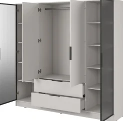 Szafy Młodzieżowe|Szafy Otwierane>PIASKI Szafa uchylna z witryną i szufladami 206 cm KAMIS kaszmir