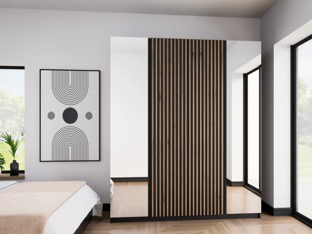 Szafy Młodzieżowe|Szafy Otwierane>Lempert Szafa w stylu loftowym z lustrem do sypialni 200 cm KARAT czarny