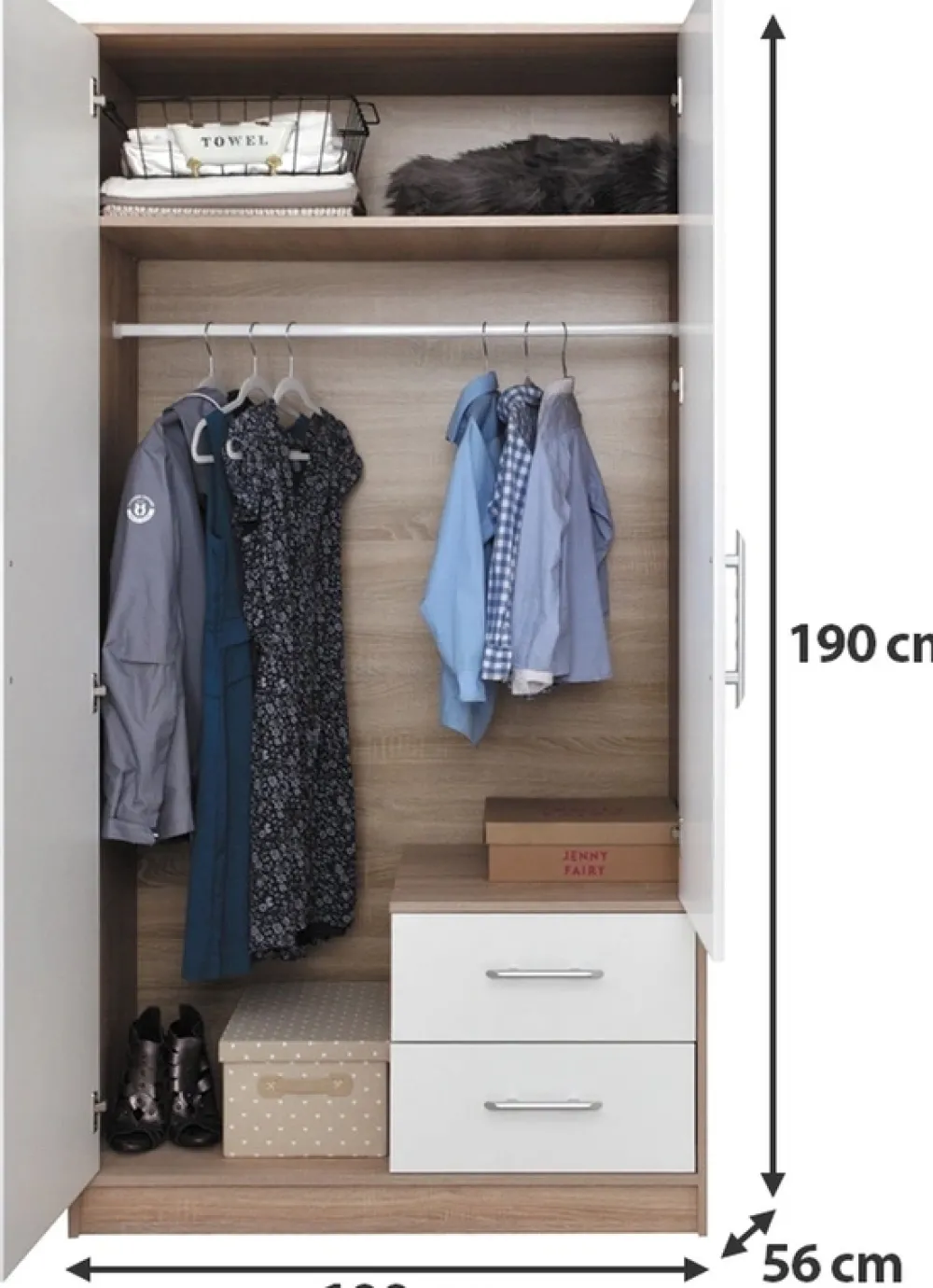 Garderoby|Meble Dla Dzieci>MEBLAR Szafa z drążkiem na wieszaki 100 cm szuflady owa SEVAS kaszmir